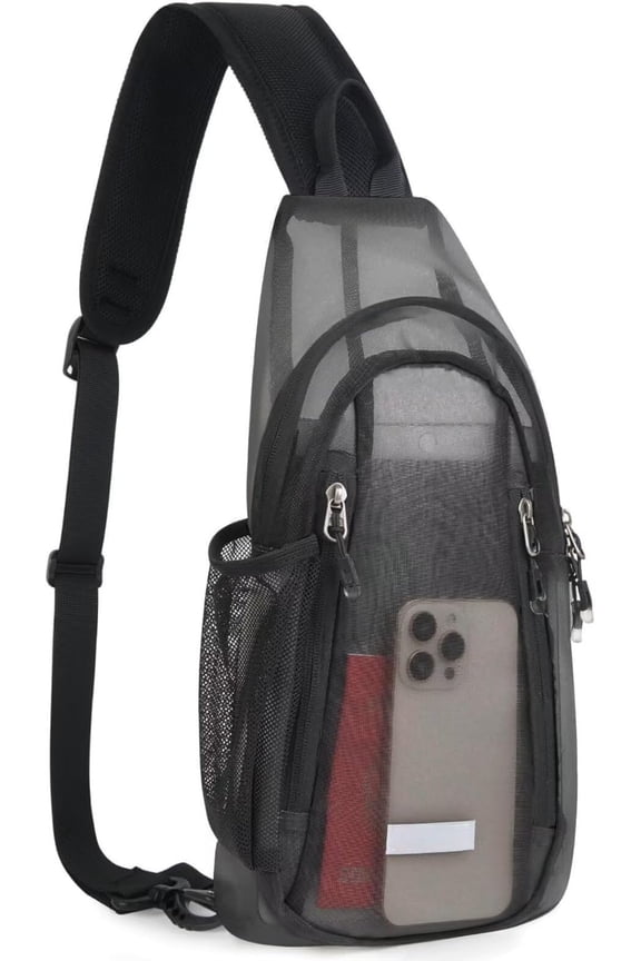 Clear Sling Bag, Switchable Right or Left Strap, Transparent Mesh - Stadium Approved (Check Venue Policy)