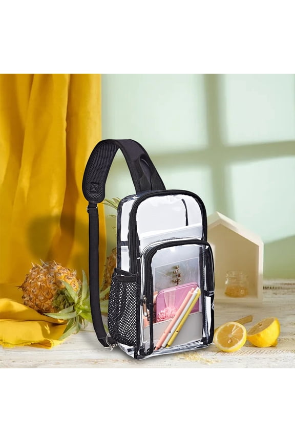 Clear Sling Bag Transparent PVC Stadium Approved Crossbody Bag Waterproof Lightweight Travel Shoulder Bag Security Event Backpack, for Concert Stadium Travel Shopping Daily Outdoor Activities Use