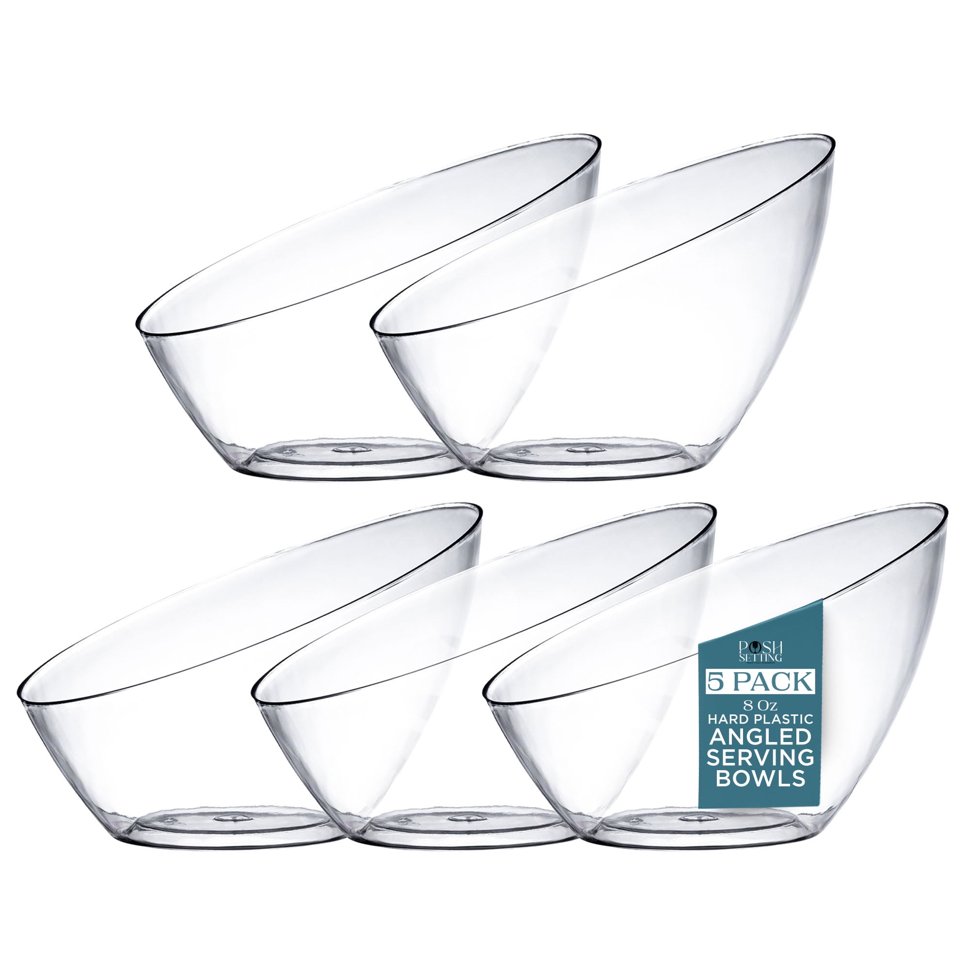 Clear Angled Plastic Party Serving Bowls, 8 oz, 5 Pack