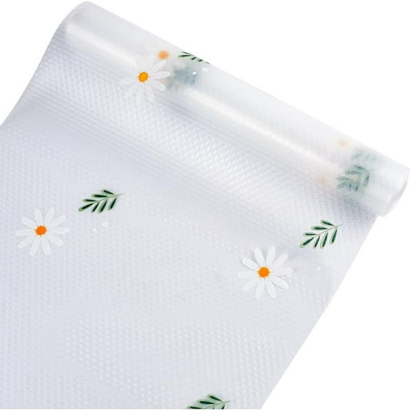 Clear Small Daisy Shelf Drawer Liners 30x300cm Kitchen Cabinet Liner Waterproof Fridge Mats Non Adhesive Non-slip Oil-proof Wipeable Cupboard Protector Refrigerator Mat for Dresser Bathroom Clear DIY