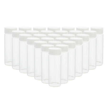 Clear Small Glass Vials with White Screwcap Liquid Sampling Sample Glass Bottles for Chemistry Lab Chemicals, Essential Oil, Perfume, Reagents 28pcs 30ml