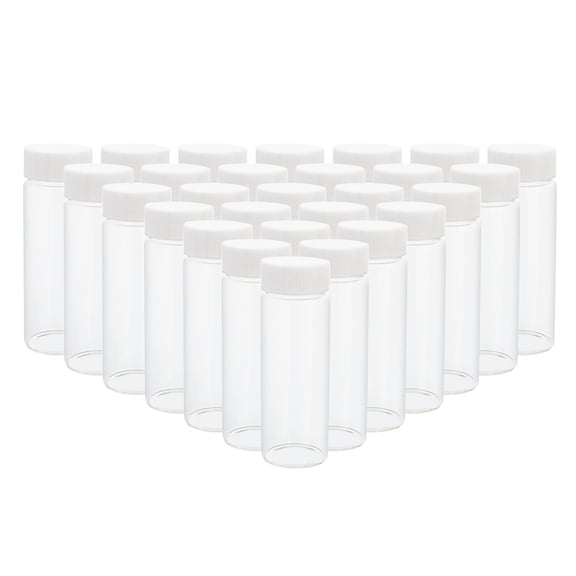 Clear Small Glass Vials with White Screwcap Liquid Sampling Sample Glass Bottles for Chemistry Lab Chemicals, Essential Oil, Perfume, Reagents 28pcs 30ml