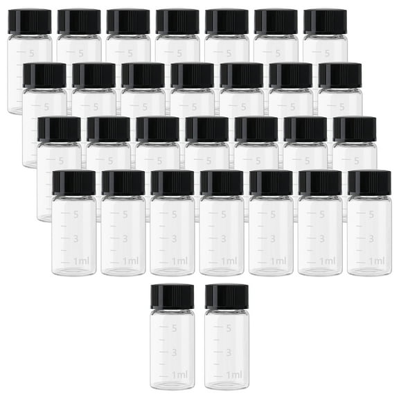 Clear Small Liquid Sample Glass Vials with Black Screw Caps 30PCS Glass Sample Vial 5ml (0.17 Oz) Clear Liquid Sampling Sample Scale Glass Bottles Vials for Chemistry Lab Chemicals