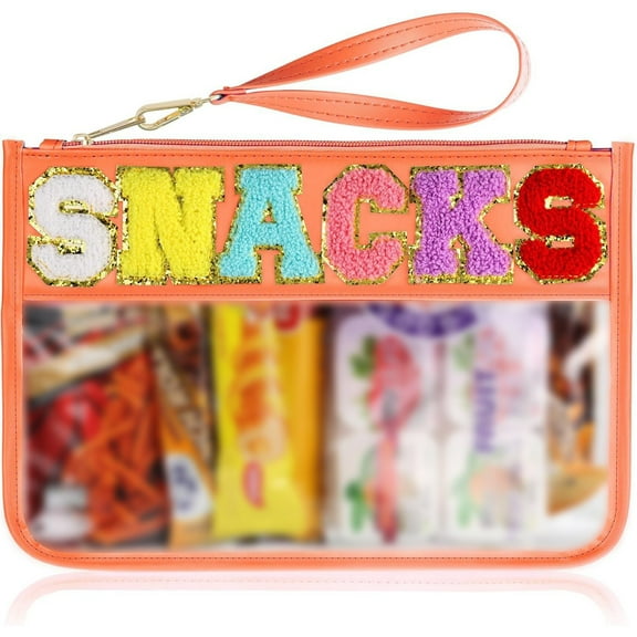 Clear Snack Bag for Travel, Letter Clear Zipper Snacks Pouch, Plastic Cosmetic Bag Makeup Travel Bag for Women, 8.7X12.6In (I)