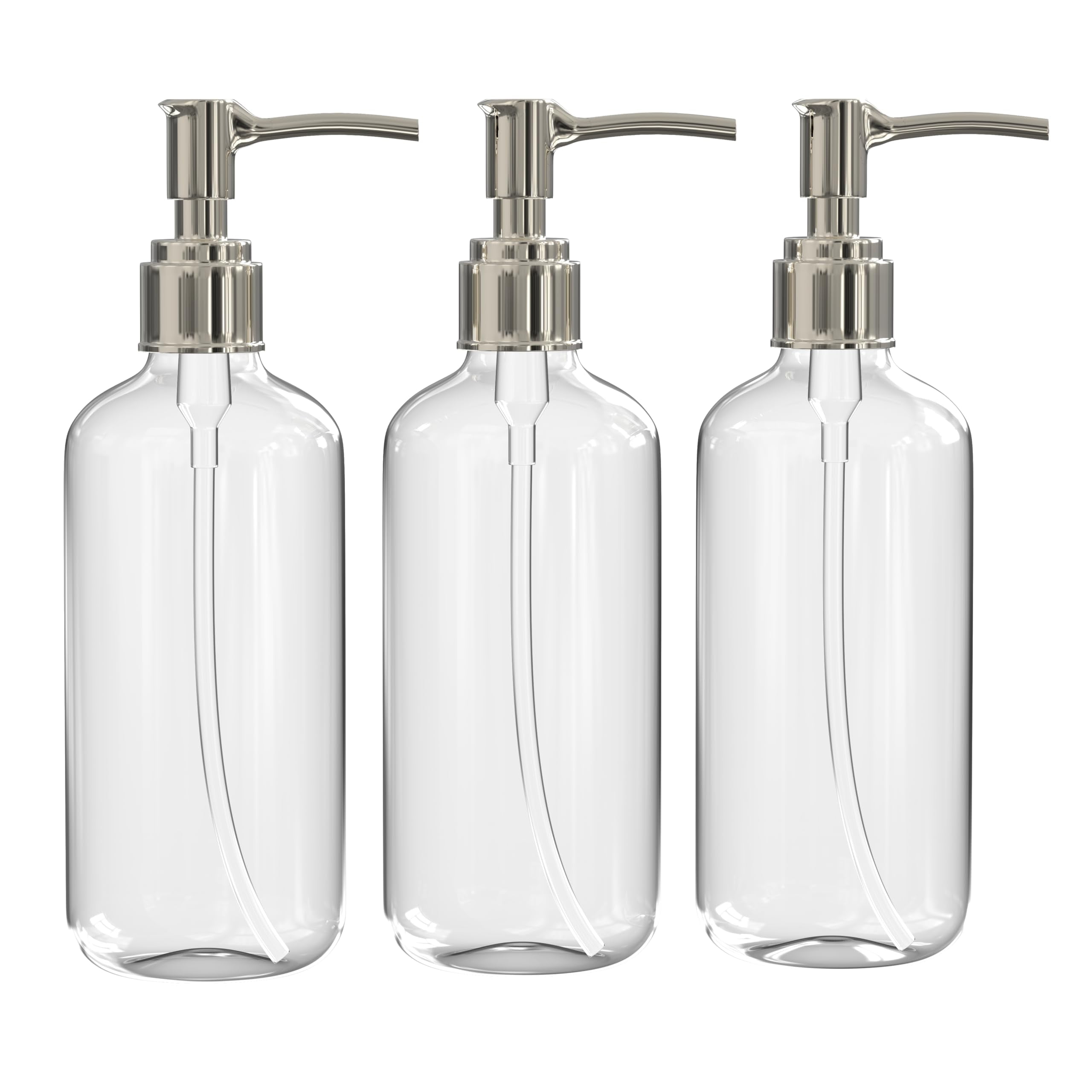 Clear Soap Dispenser with Rust Proof Pump, (3 Pack, 16 Oz) Plastic Hand