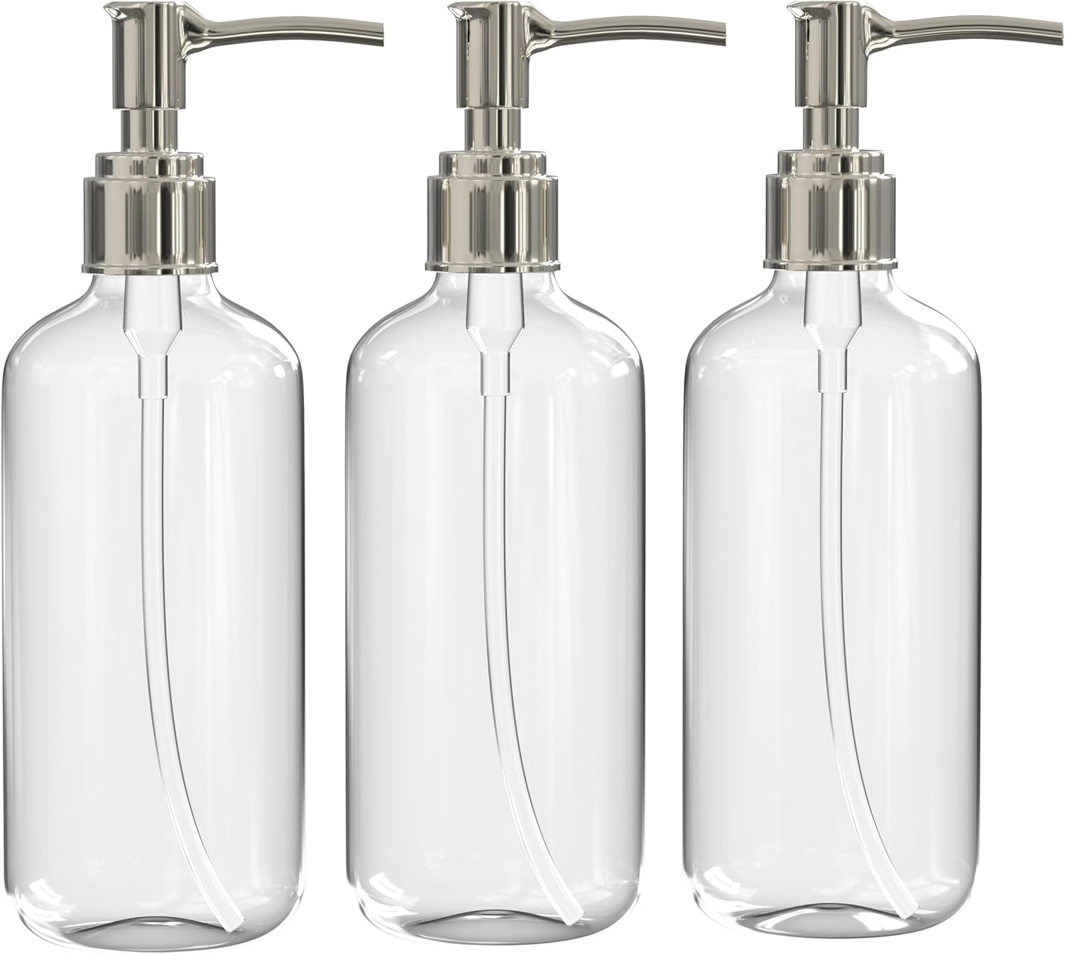 Clear Soap Dispenser with Rust Proof Pump, (3 Pack, 16 Oz) Plastic Hand