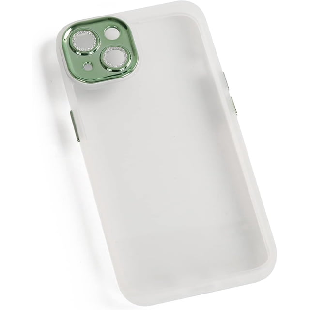 Clear Sparkly Phone Case Compatible iPhone 13 Pro Case with Bling Cute Diamond Camera Lens Cover, Soft TPU Shockproof Protective Glitter Case for Girls Women (Green)