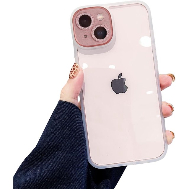 Clear Sparkly Phone Case Compatible iPhone 13 Pro Max Case with Bling Cute Diamond Camera Lens Cover, Soft TPU Shockproof Protective Glitter Case for Girls Women (Frosted Rose Gold)