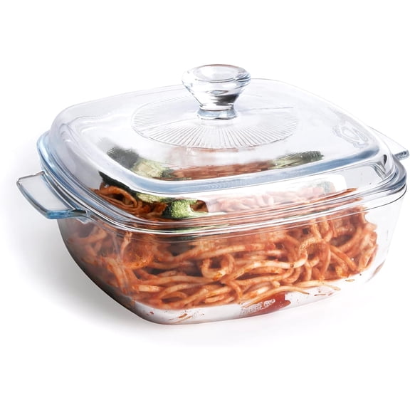 Clear Square Glass Casserole with Lid, Baking Dish with Glass Cover, Oven, Freezer and Dishwasher Safe (1.2-Quart Square)