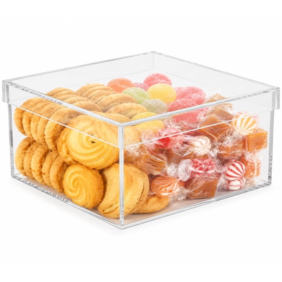 Clear Square Plastic Storage Box with Lid, 118 oz / 3500 ml Large Capacity Container, Thick PS Material, Dustproof Moisture-Proof Organizer, 7.9 x 7.9 x 3.9 in for Candy Pantry Organization