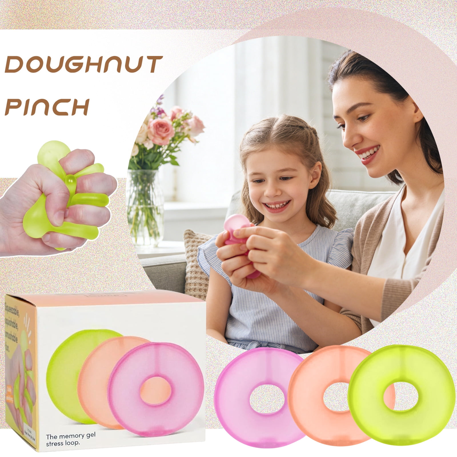 Clear Squishy Donut, 3Pcs Squishy Stress Relief Dolls, Silicone Sensory Fidget Dolls, Hand Pinching Decompression Dolls for Anxiety Relaxation, Crystal Clear Slow Rising Stress Reliever