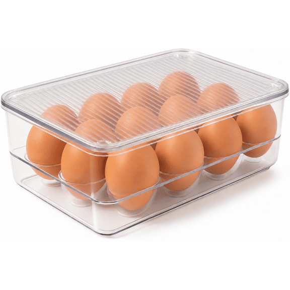 Clear Egg Holder with Lid, 12-Egg Stackable Refrigerator Storage Container