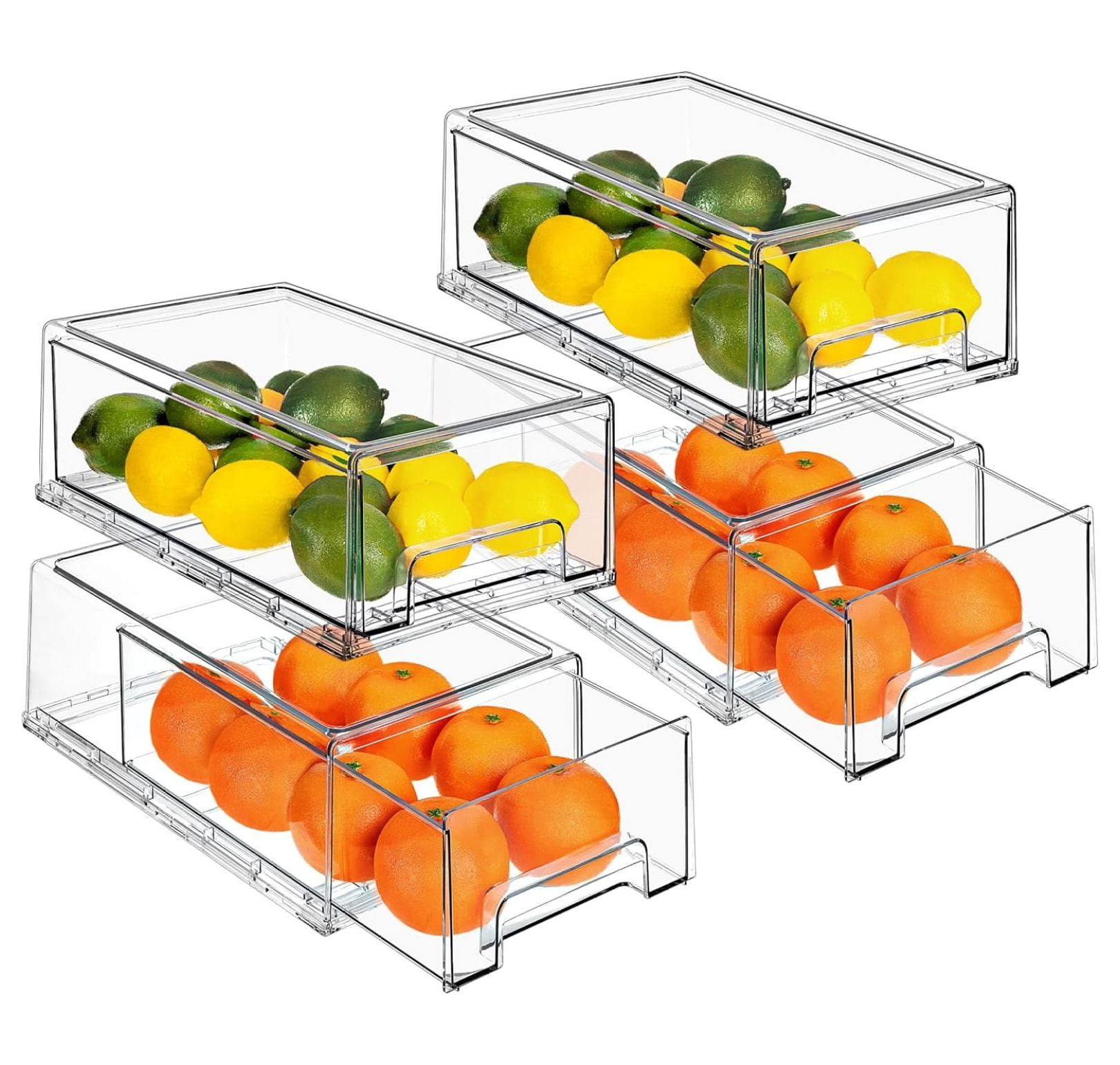 Clear Stackable Fridge Drawer Bins Pull Out Refrigerator Organizer
