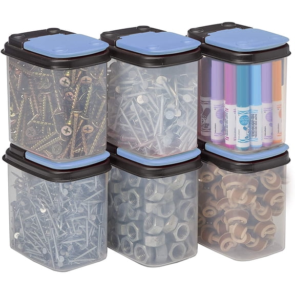 Clear Stackable Hardware Storage Bins with Blue Lids 1 Quart 8 Pack