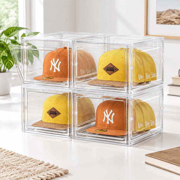 Clear Stackable Hat Storage Boxes, 6 Pack, Holds Up to 8 Hats Each