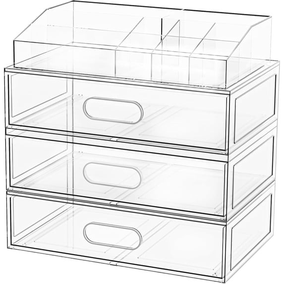 Clear Stackable Makeup Organizer with Drawer, 12''W Storage Drawers ...