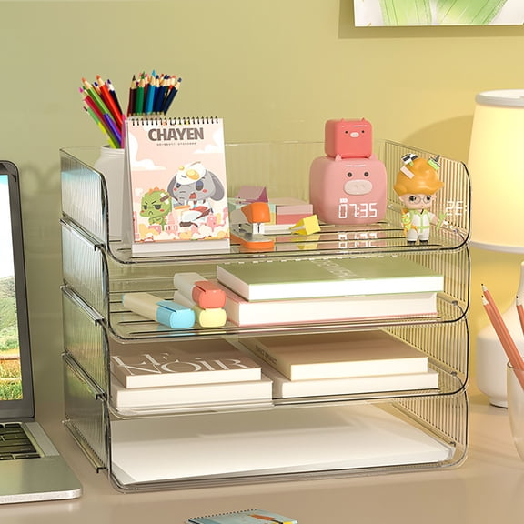 Clear Stackable Paper Tray, Plastic Office Desk File Document Letter Paper Organizer Holder| Office Supplies Storage(4PCS)
