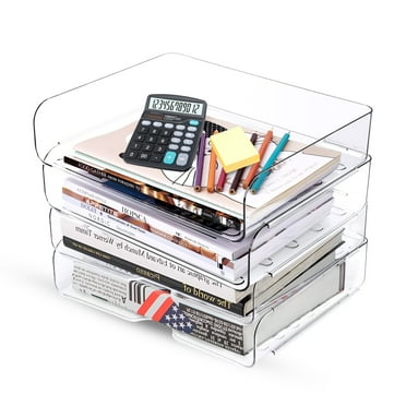 Clear Stackable Paper Trays 4 Pack, Desktop Racks with 4 File Bags ...