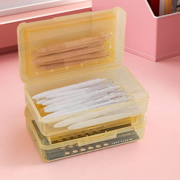 Clear Stackable Pencil Box, Large Capacity Transparent Organizer with Snap-Tight Lid for Sch-ool Supplies, Pens, Markers & Desk Accessories, 8.1x4.9x2.2 Inches