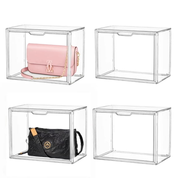 Clear Stackable Plastic StorBWithic Attraction Lid Box Display Case Showcase For Large Figures Collectibles (4 Pack X-large)