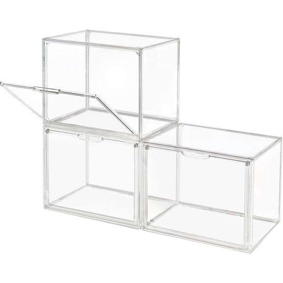 Clear Stackable Plastic Storage Bins with Magnetic Lid, Dustproof Book & Cosmetic Display Cases, Large Figures Collectibles Showcase, Shoe Box, Protection Organizer (L, Count, 3)
