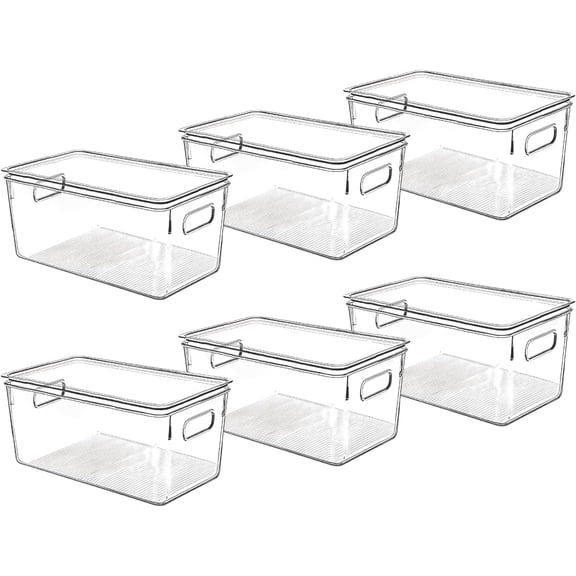 Clear Stackable Plastic Storage Bins with Lids, 10 x 6 x 5 Inches, Set of 6, Shatterproof and Water Resistant