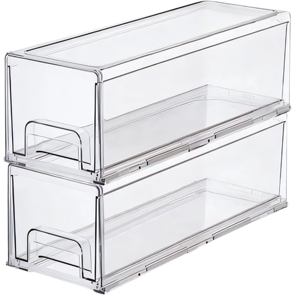 Clear Stackable Plastic Storage Drawers Small 13.5 x 5 x 4.5 Inches 2 Pack