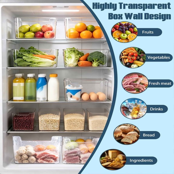 Clear Stackable Refrigerator Freezer Storage Bins with Handles, Thick PET Cold-Durable Food Organizer for Meat Veggies Pantry Cabinet, Fridge Deep Chest Freezer Kitchen Virelaxpo