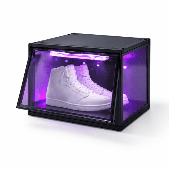 Clear Stackable Sneaker Display Case with LED Light, Fits Shoe Sizes Up to 13