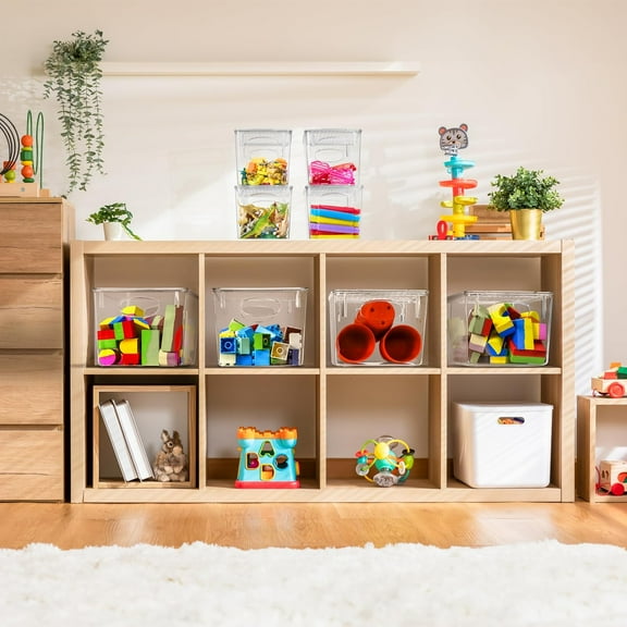 Clear Stackable Storage Bins, 4 Pack for Toy, Clothes, Medicine, Art Supplies, Bathroom & Closet Organization