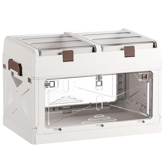 Clear Stackable Storage Bins with Magnetic Doors & Lids, Foldable Plastic Organizer Boxes, Open Front Design for Easy Access