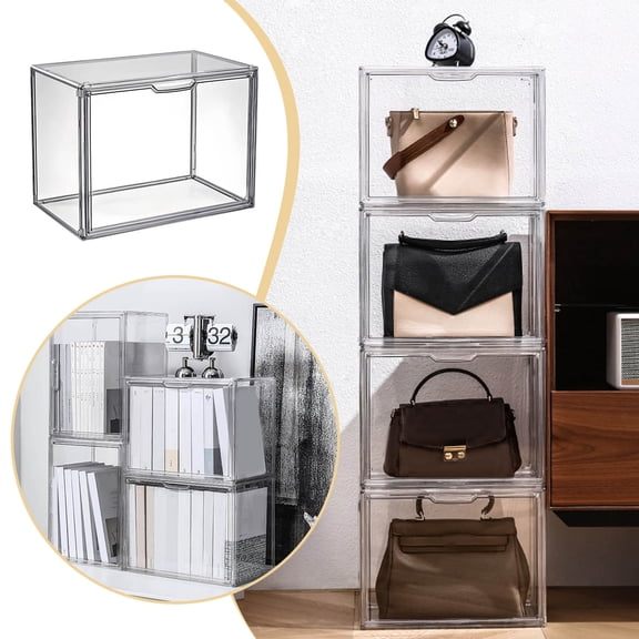 Clear Stackable Storage Container with Lid for Books Cosmetics Large Collectibles Figures Display Shoe Organizer Showcase