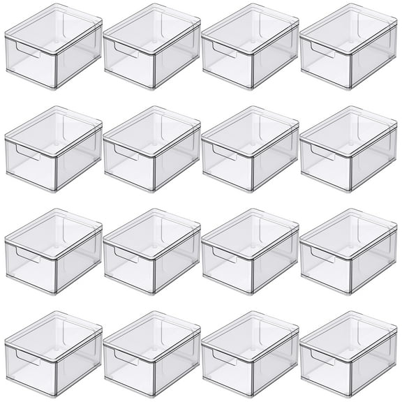 Simply Tidy Clear Stackable Storage Drawer - Waterproof Plastic Organizer with Non-Slip Base & Pull-Out Drawer for Craft, Office & Home Use, 16 Pack