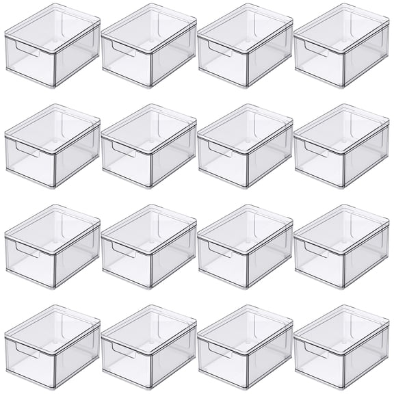Simply Tidy Clear Stackable Storage Drawer - Waterproof Plastic Organizer with Non-Slip Base & Pull-Out Drawer for Craft, Office & Home Use, 16 Pack