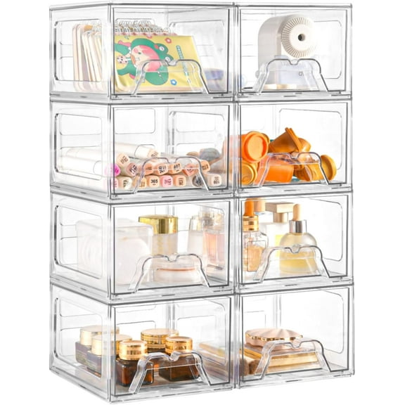 Clear Stackable Storage Drawers, 6 Pack Acrylic Organizer Bins for Fridge, Makeup and Cosmetic Display