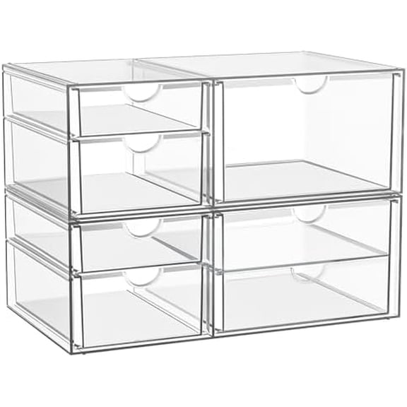 Clear Stackable Storage Drawers, Acrylic Makeup Organizer with 7 Drawers, Bathroom Organizers and Storage, Plastic Bins for For Vanity, Undersink, Kitchen Cabinets, Pantry