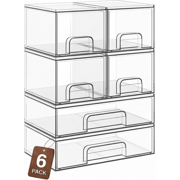 Clear Stackable Storage Drawers Acrylic Makeup Organizer Plastic Bins for Art Tools Sketch Countertop Cabinet Vanity Pantry Size 2 Wide 4 Small
