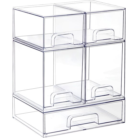 Clear Stackable Storage Drawers, Pull-Out Makeup Organizer, Transparent  Bottle Organizer, Storage Bins Suitable for  Tables, Bathrooms, Kitchens (5 Pack)