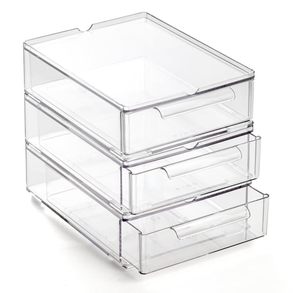 Clear Stackable Storage Drawers, Small - 3 Pack | Clear Storage Drawers with Built-In Handles | Durable Plastic Organizer Drawer | Modular Stackable Drawer Acrylic Organizer