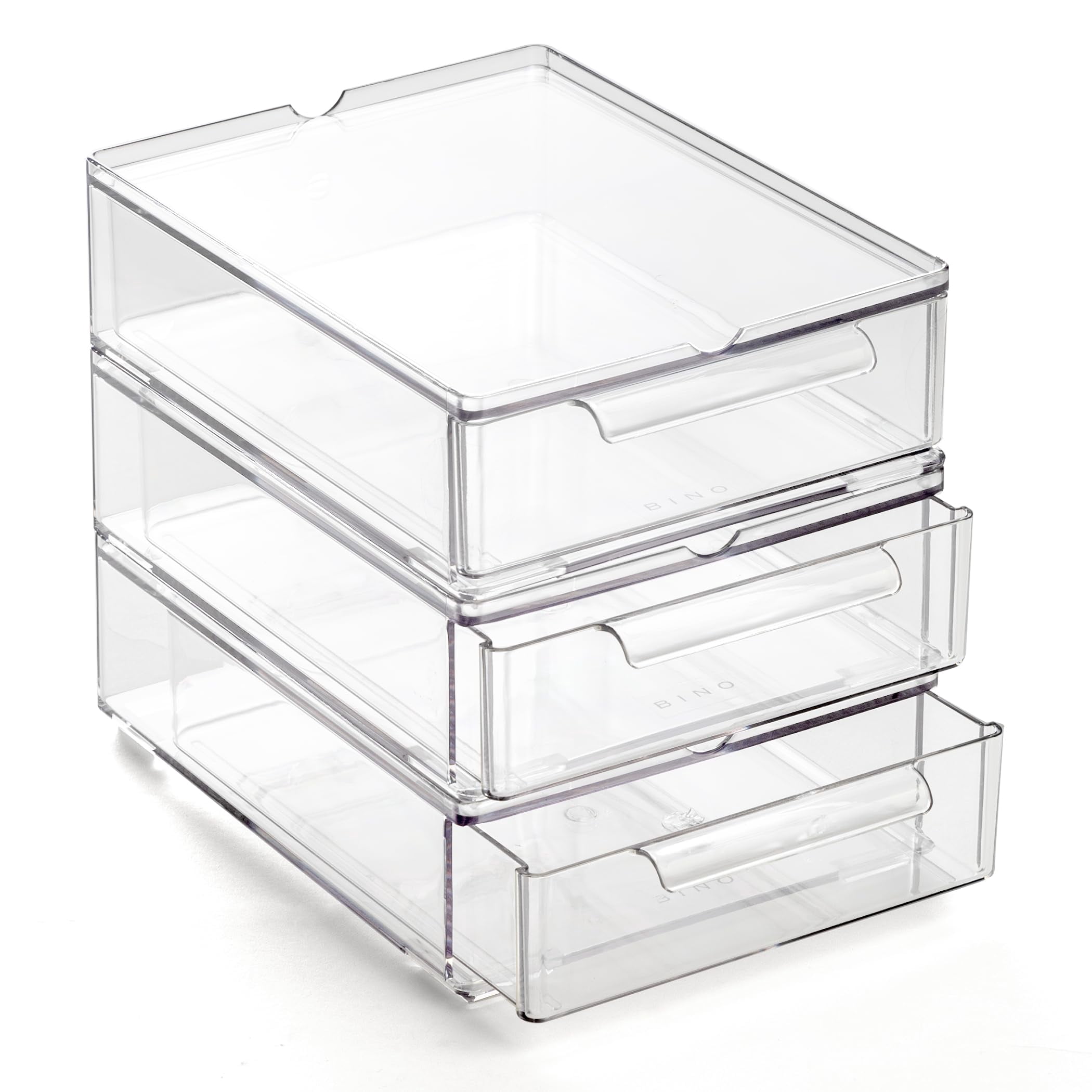 Clear Stackable Storage Drawers Small 3 Pack Durable Plastic Organizer with Built-In Handles Modular Acrylic Organizer Drawer Set