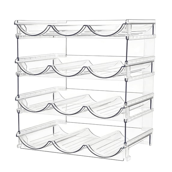 Clear Stackable Wine Rack, 3 Compartment Water Bottle Organizer for Cabinet, Detachable Bottle Storage Holder, See Through Beverage Rack for Pantry, Countertop, Fridge, and Home Bar Organization