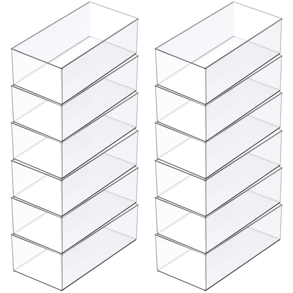 Clear Stacking Storage Bins by Simply Tidy 12" x 6" Slim Plastic Organizer Containers for Craft - Office & Home Use - Stackable Design - 12 Pack