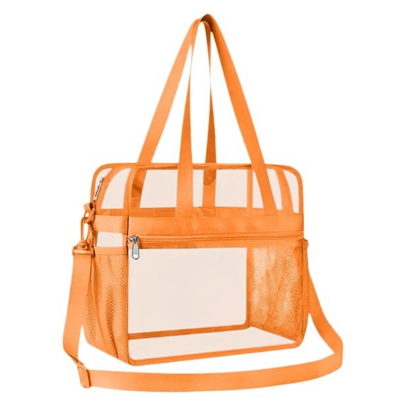 Clear Stadium Approved Backpack 12x12x6 Inches, PVC Transparent Bookbag With Reinforced Wide Padded Shoulder Straps, Lightweight See Through Daypack For Concerts Festivals And Work, Orange (31.00CM)