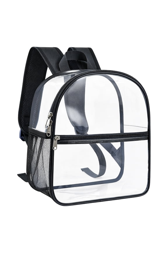 Clear Stadium Approved Backpack 12x12x6 Inches, PVC Transparent Bookbag With Reinforced Wide Padded Shoulder Straps, Lightweight See Through Daypack For Concerts Festivals And Work, Black (Black)