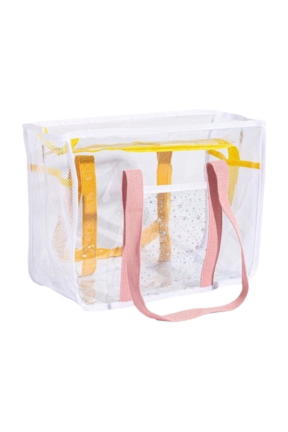 Clear Stadium Approved Beach Tote, Transparent PVC Tote Bag for Pool Concerts and Gym, See Through Carry All with Pockets for Easy Security Check and Travel