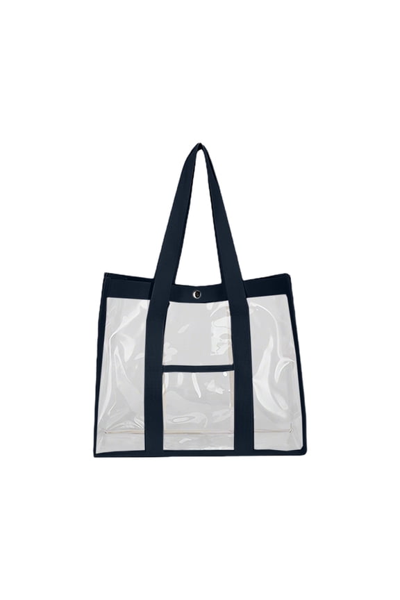 Clear Stadium Approved Tote Bag, Transparent PVC Beach Bag for Pool Gym and Concerts, Large See Through Carry All with Pockets for Work Travel and Security Check