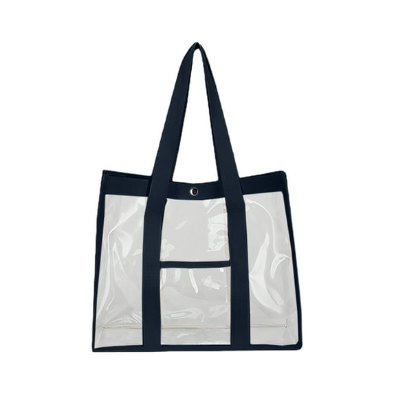 Clear Stadium Approved Tote Bag, Transparent PVC Beach Bag for Pool Gym and Concerts, Large See Through Carry All with Pockets for Work Travel and Security Check