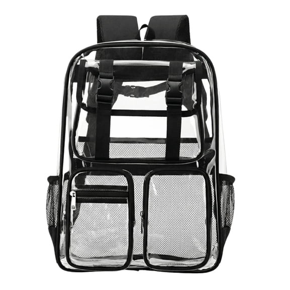 Clear Stadium Backpack, Large Capacity Transparent PVC Daypack, Heavy Duty Waterproof Travel Bag with Front Pocket & Side Mesh for Work & School