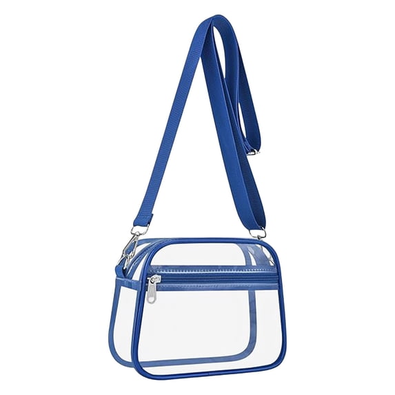 Clear Stadium Carry Bag, Adjustable Strap Plastic Security Purse, Mini Transparent Stadium Bags, Lightweight Top-Handle Handbag, Compliance Tote for Game & Concert Access,Blue