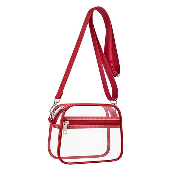 Clear Stadium Carry Bag, Adjustable Strap Plastic Security Purse, Mini Transparent Stadium Bags, Lightweight Top-Handle Handbag, Compliance Tote for Game & Concert Access,Red
